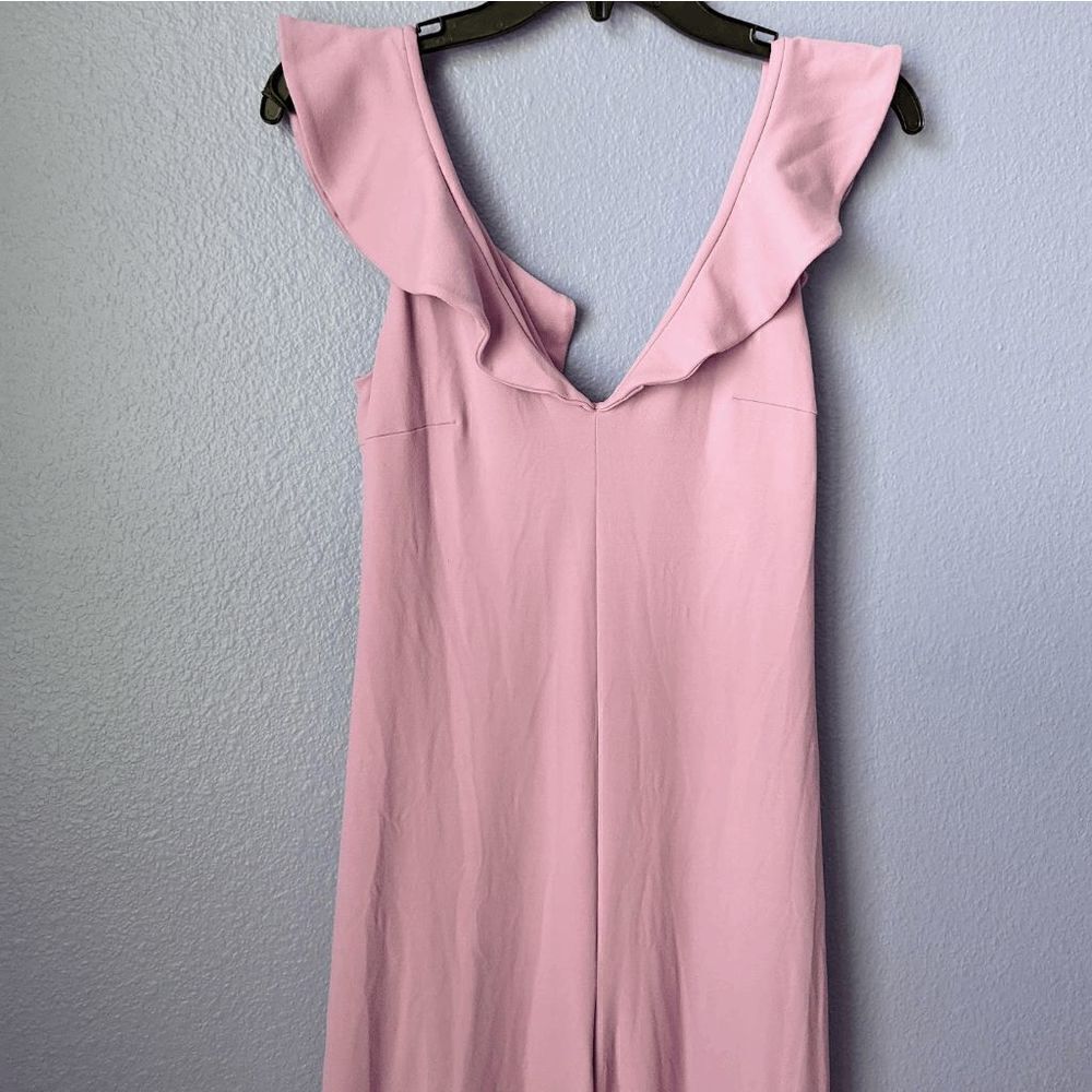 NWT Susana Monaco Violet Jumpsuit Ruffle Shoulder Wide Leg Stretch Nylon Spandex - Picture 7 of 9